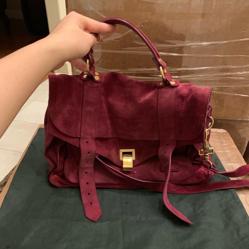 PROENZA SCHOULER Maroon Suede Medium PS1 Satchel